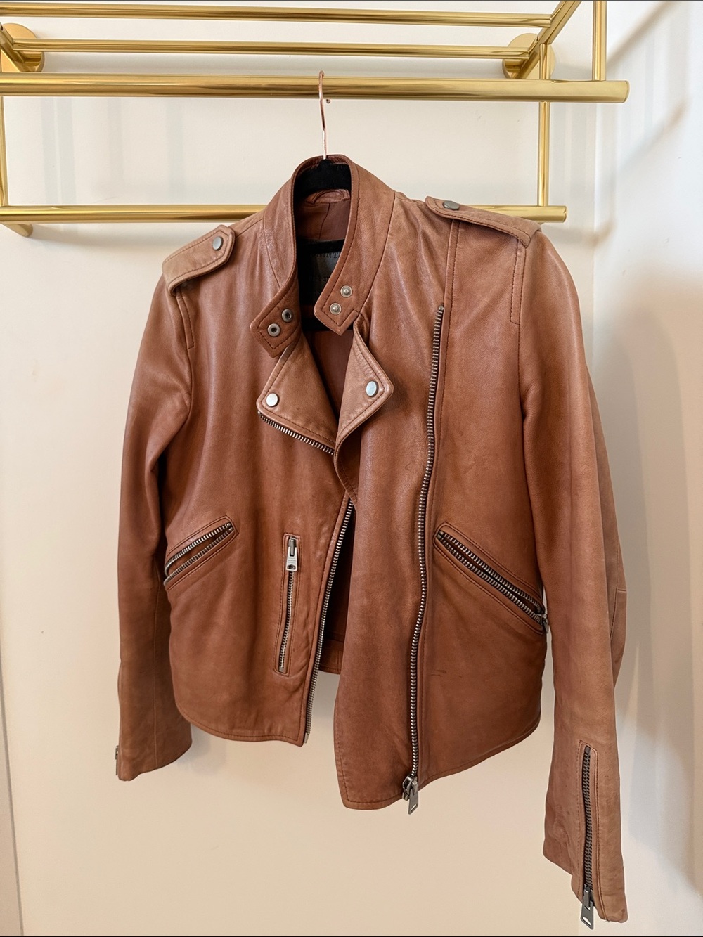 All Saints Brown Leather Moto Jacket